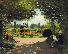 Картина Adolphe Monet Reading in the Garden, 1866, Клод Моне 